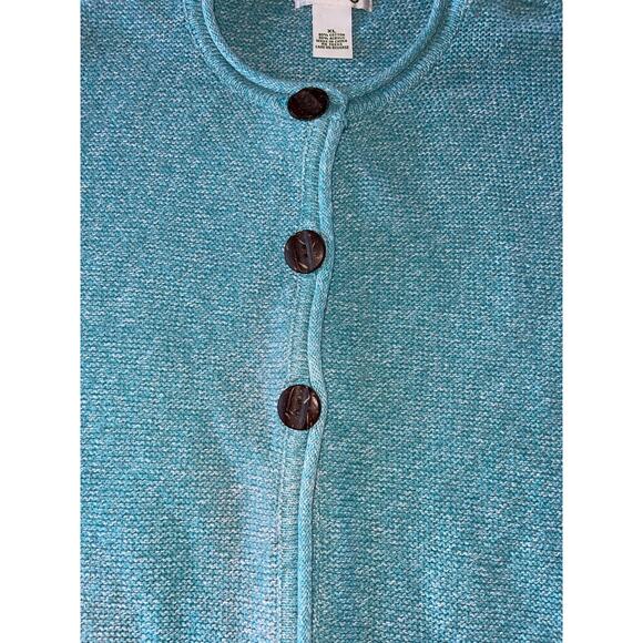 Womens Orvis Blue Cotton Blend Cardigan Sweater‎ Wooden Buttons 60s Style XL - Picture 4 of 7